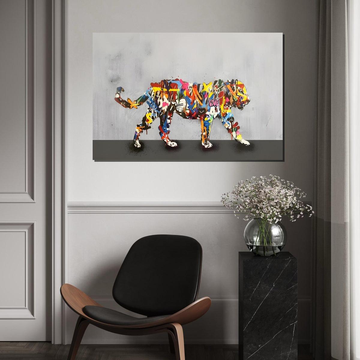 Graffiti Tiger Canvas, Colorful Tiger Wall Art, Multicolor Tiger Print, Urban Animal Poster, Wall Art Canvas Design, Ready To Hang Decor
