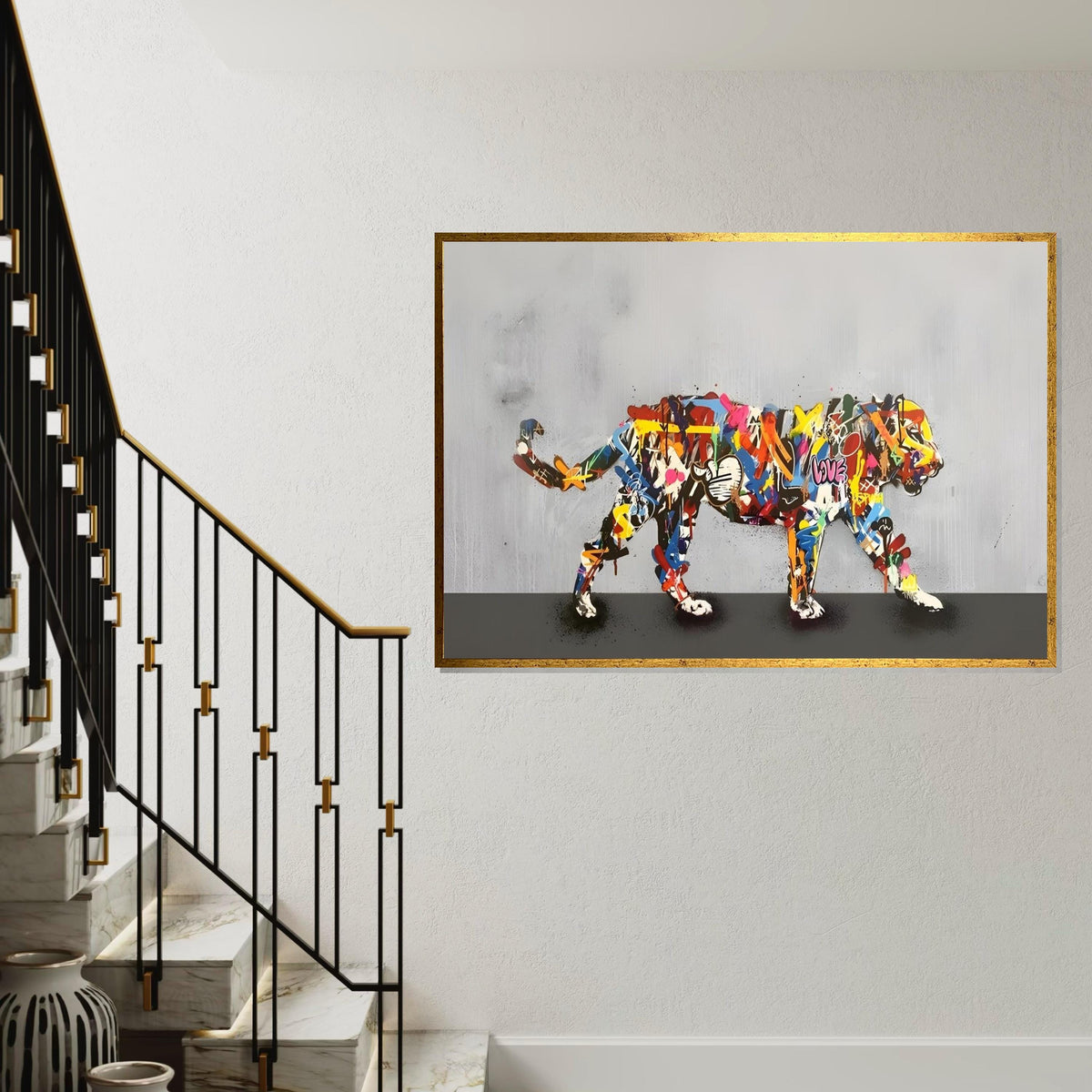 Graffiti Tiger Canvas, Colorful Tiger Wall Art, Multicolor Tiger Print, Urban Animal Poster, Wall Art Canvas Design, Ready To Hang Decor