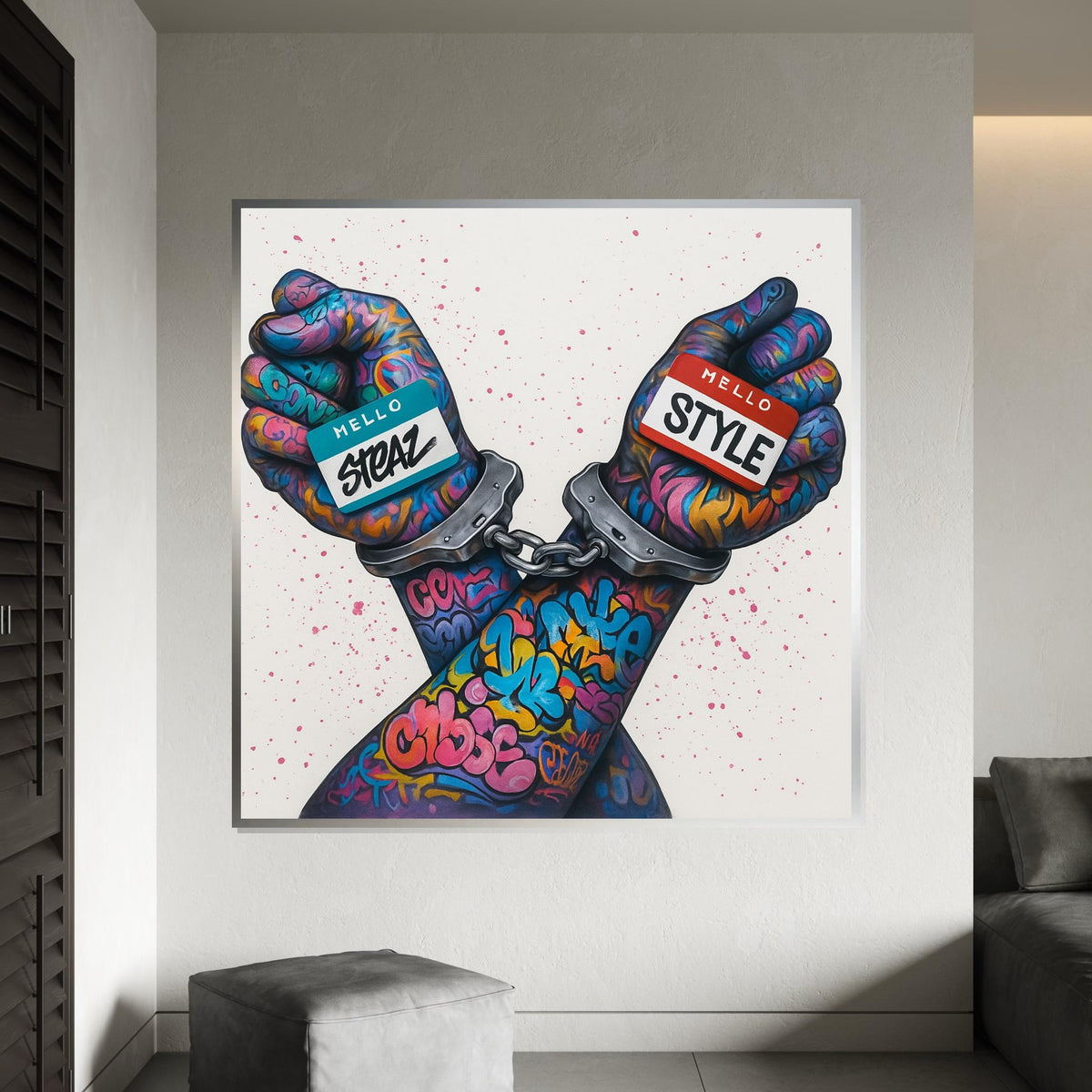 Graffiti Hands Canvas, Colorful Street Art, Urban Expression Wall Art, Handcuffed Creative Poster, Wall Art Canvas Design, Ready to Hang