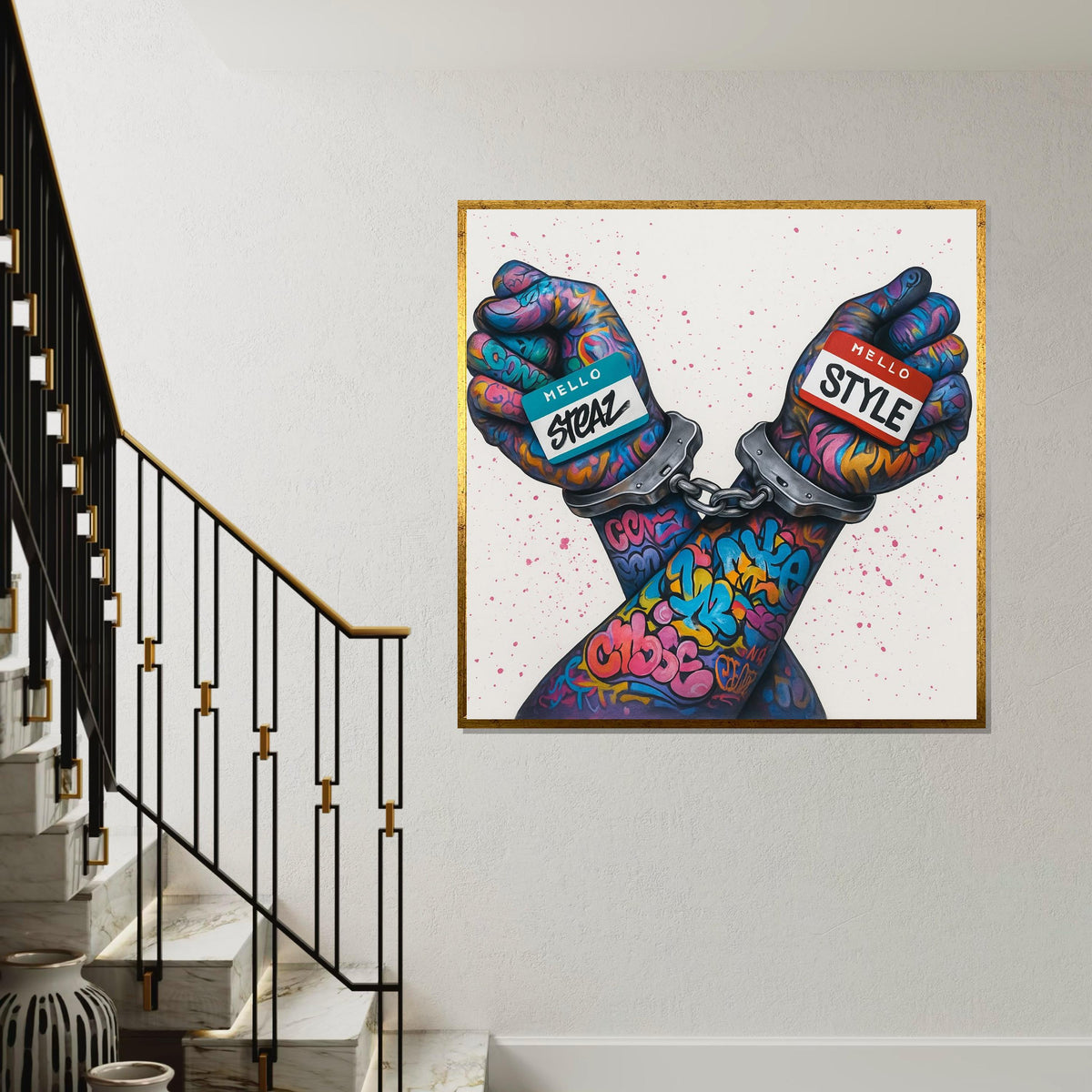 Graffiti Hands Canvas, Colorful Street Art, Urban Expression Wall Art, Handcuffed Creative Poster, Wall Art Canvas Design, Ready to Hang