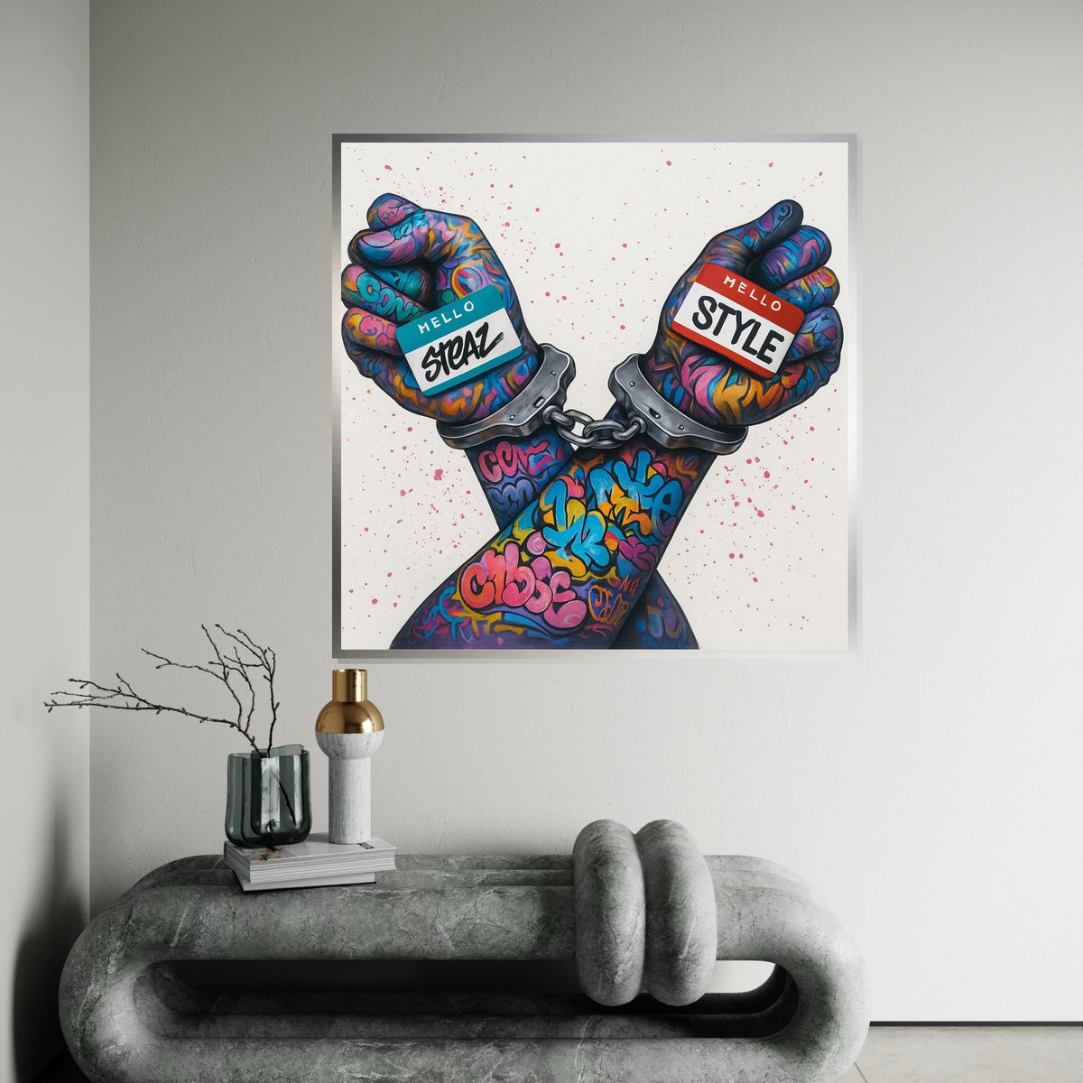 Graffiti Hands Canvas, Colorful Street Art, Urban Expression Wall Art, Handcuffed Creative Poster, Wall Art Canvas Design, Ready to Hang