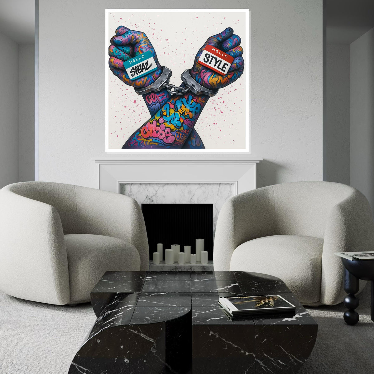 Graffiti Hands Canvas, Colorful Street Art, Urban Expression Wall Art, Handcuffed Creative Poster, Wall Art Canvas Design, Ready to Hang