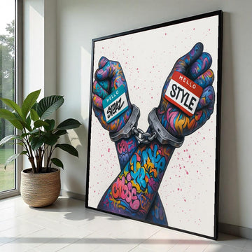 Graffiti Hands Canvas, Colorful Street Art, Urban Expression Wall Art, Handcuffed Creative Poster, Wall Art Canvas Design, Ready to Hang
