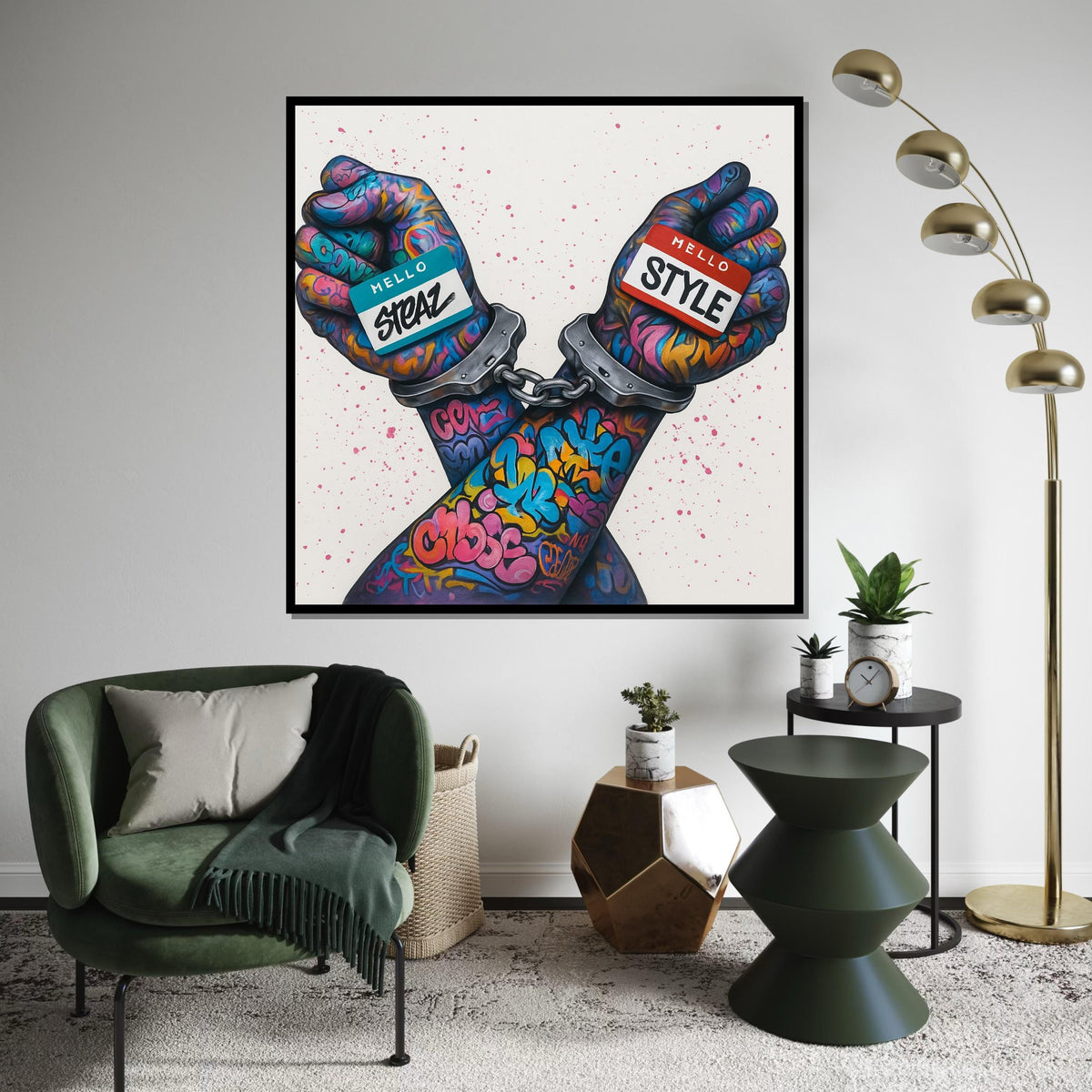 Graffiti Hands Canvas, Colorful Street Art, Urban Expression Wall Art, Handcuffed Creative Poster, Wall Art Canvas Design, Ready to Hang
