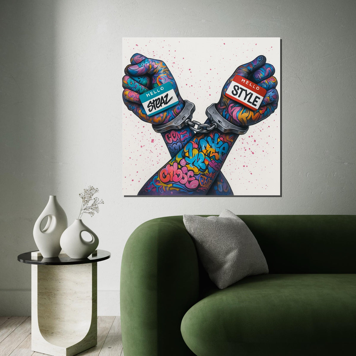 Graffiti Hands Canvas, Colorful Street Art, Urban Expression Wall Art, Handcuffed Creative Poster, Wall Art Canvas Design, Ready to Hang