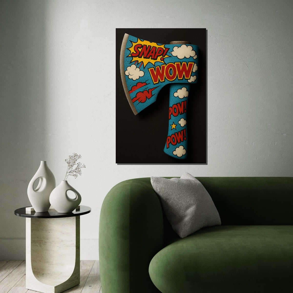 Comic Pop Art Axe Canvas, Wow Snap Pow Poster, Pop Art Wall Design, Retro Cartoon Canvas, Decorative Canvas, Ready to Hang Art