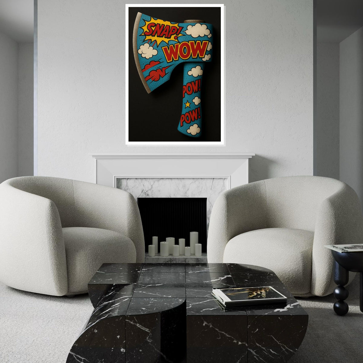 Comic Pop Art Axe Canvas, Wow Snap Pow Poster, Pop Art Wall Design, Retro Cartoon Canvas, Decorative Canvas, Ready to Hang Art