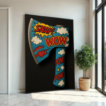 Comic Pop Art Axe Canvas, Wow Snap Pow Poster, Pop Art Wall Design, Retro Cartoon Canvas, Decorative Canvas, Ready to Hang Art