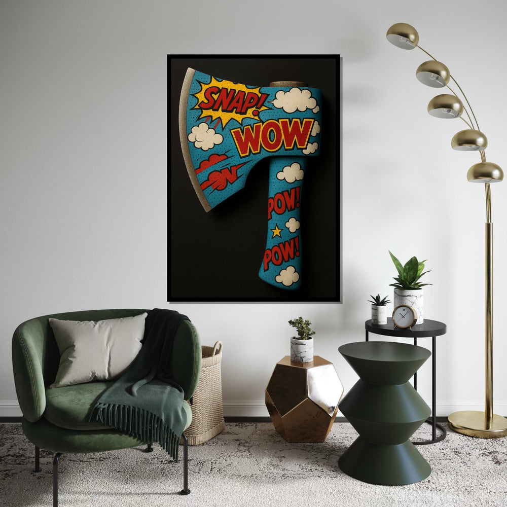 Comic Pop Art Axe Canvas, Wow Snap Pow Poster, Pop Art Wall Design, Retro Cartoon Canvas, Decorative Canvas, Ready to Hang Art