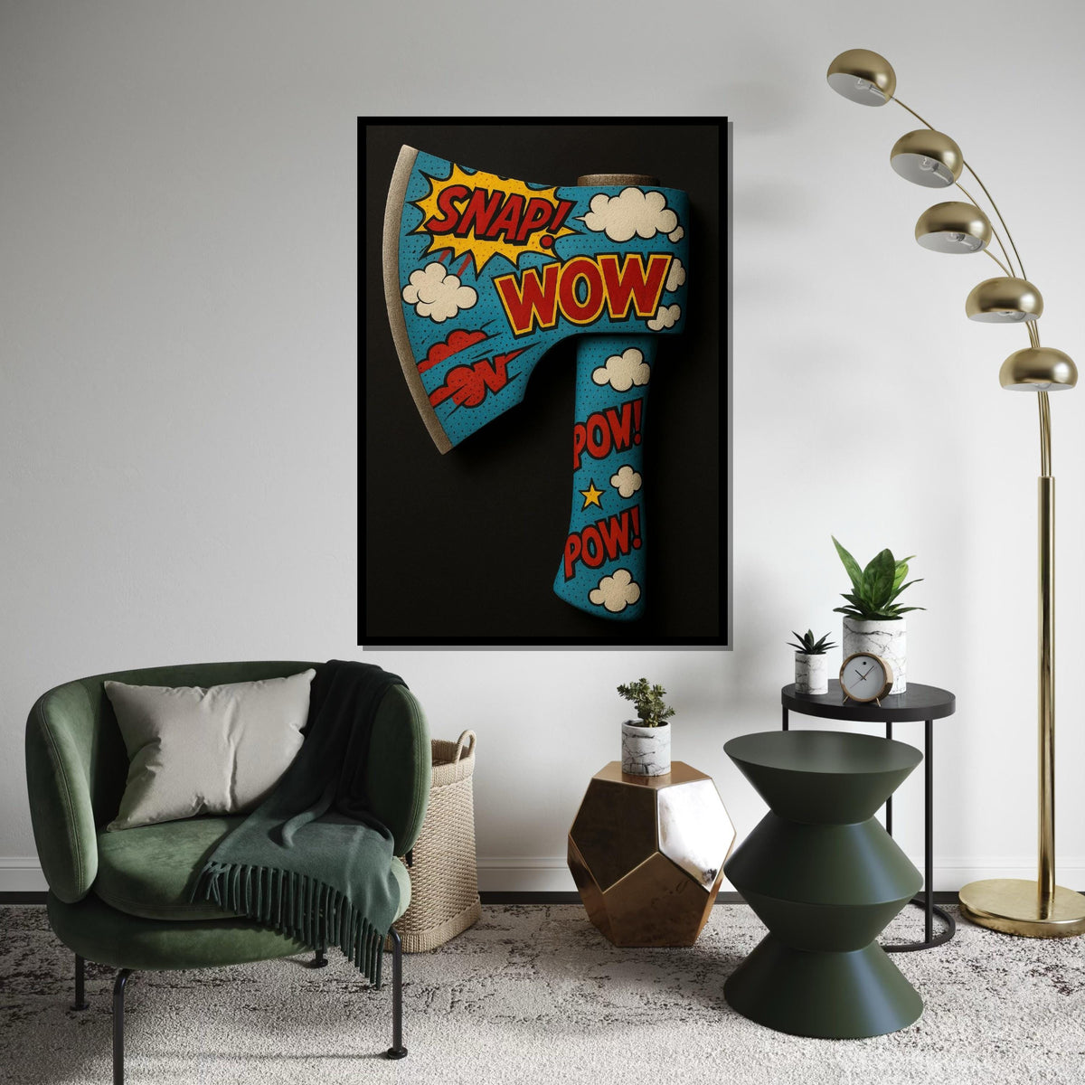 Comic Pop Art Axe Canvas, Wow Snap Pow Poster, Pop Art Wall Design, Retro Cartoon Canvas, Decorative Canvas, Ready to Hang Art