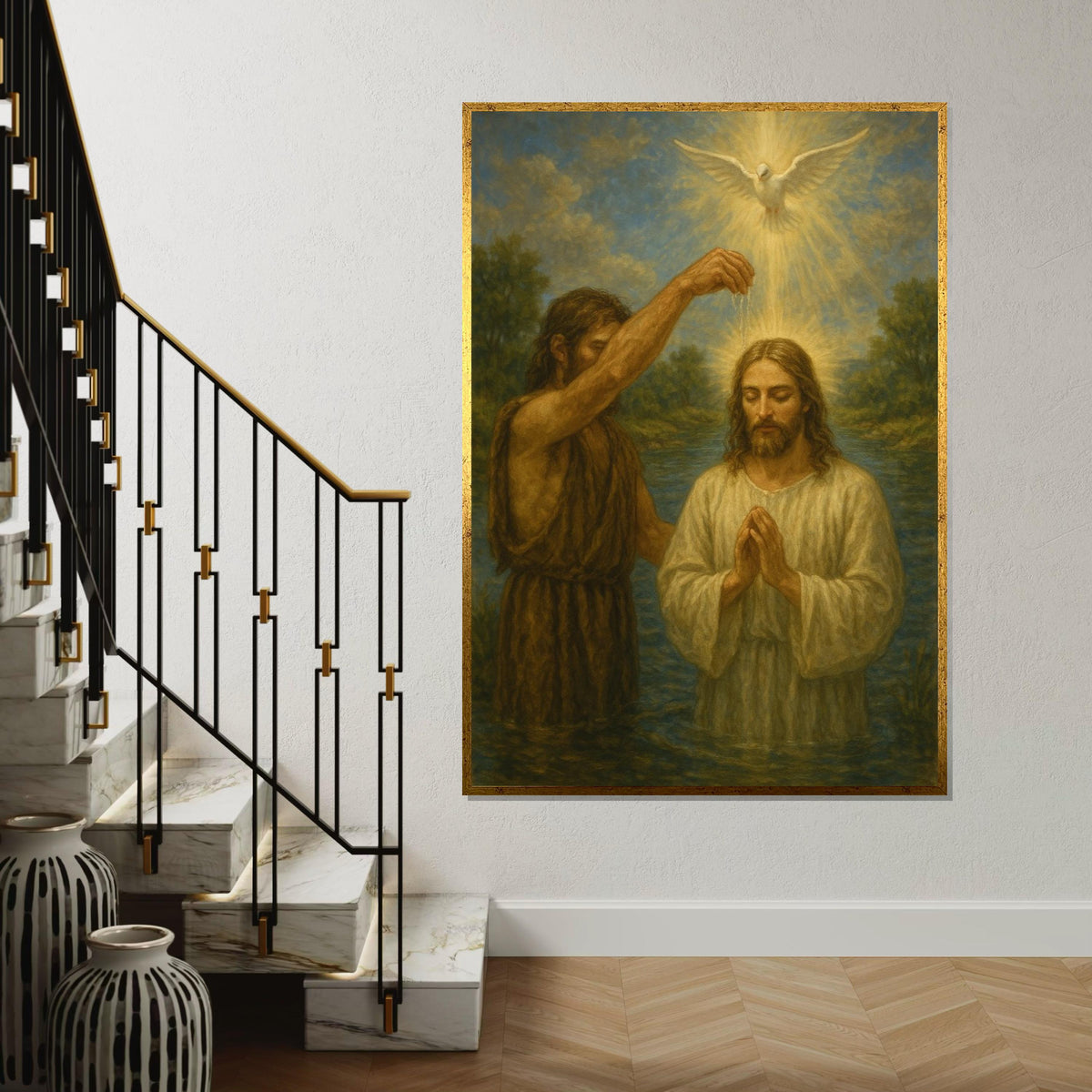 Baptism Canvas Art, Spiritual Wall Art, Religious Canvas Print, Biblical Scene, Wall Art Canvas Design, Ready To Hang Decoration