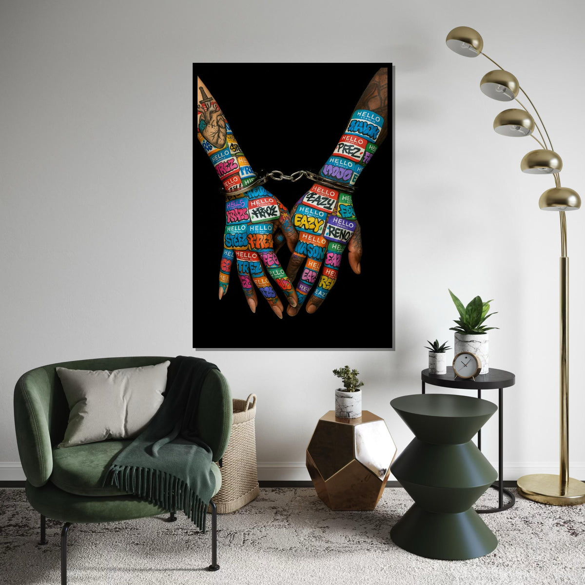 Graffiti Handcuffs Canvas, Street Art, Vibrant Hands Wall Print, Urban Art Canvas Design, Ready To Hang Decoration