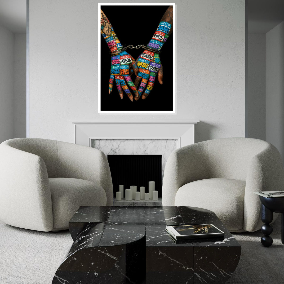 Graffiti Handcuffs Canvas, Street Art, Vibrant Hands Wall Print, Urban Art Canvas Design, Ready To Hang Decoration