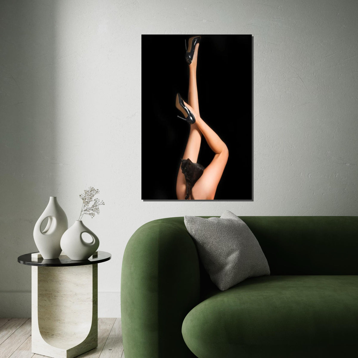 Chic Cat Canvas, High Heels Wall Art, Cat and Legs Poster, Elegant Canvas Design, Modern Wall Decor, Ready To Hang Decoration