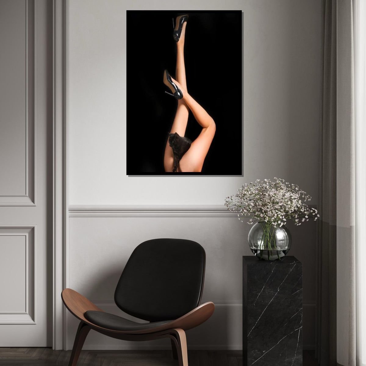 Chic Cat Canvas, High Heels Wall Art, Cat and Legs Poster, Elegant Canvas Design, Modern Wall Decor, Ready To Hang Decoration