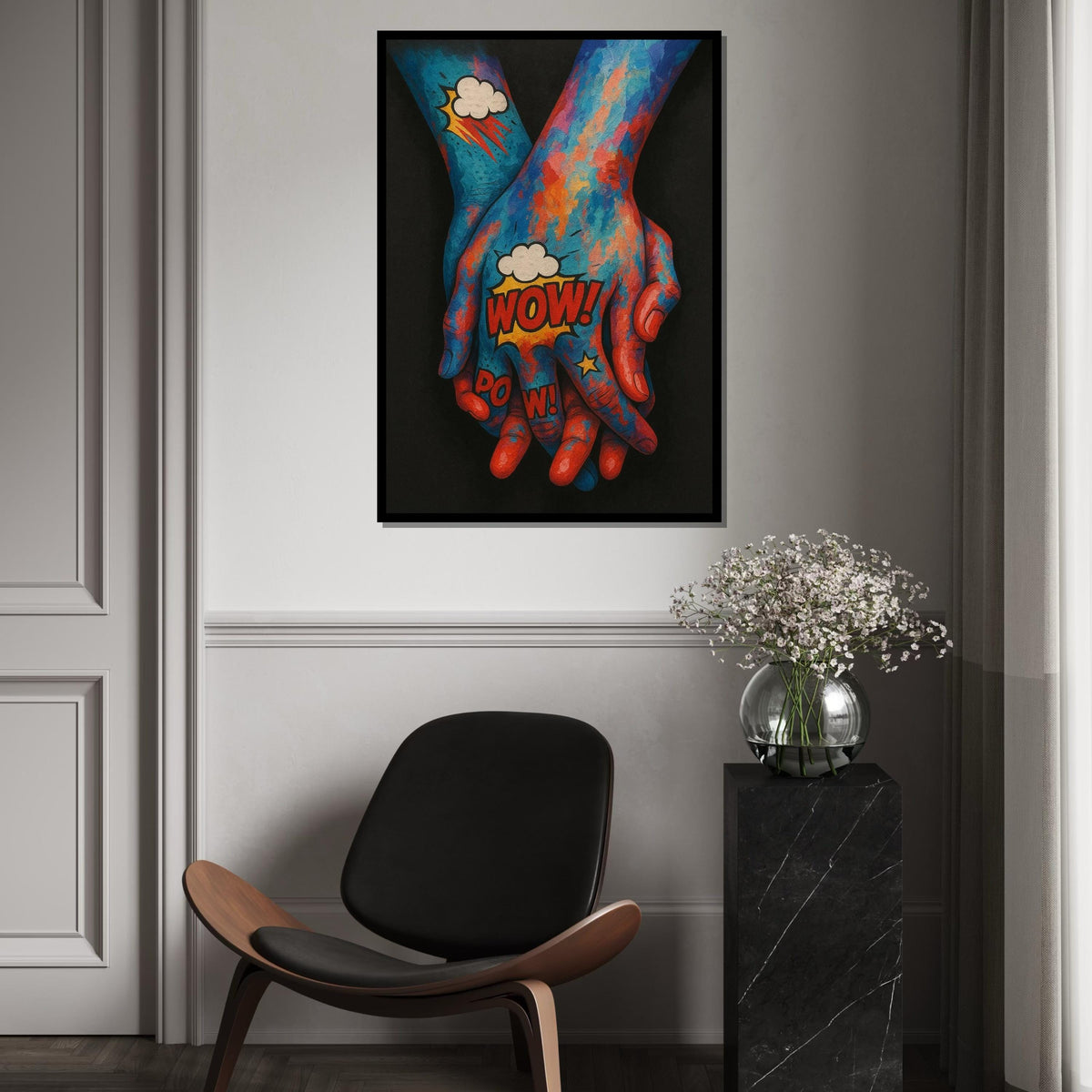 Pop Art Holding Hands Canvas, Colorful Hands Wall Art, Comic Style Print, Wall Art Canvas Design, Ready to Hang Decoration