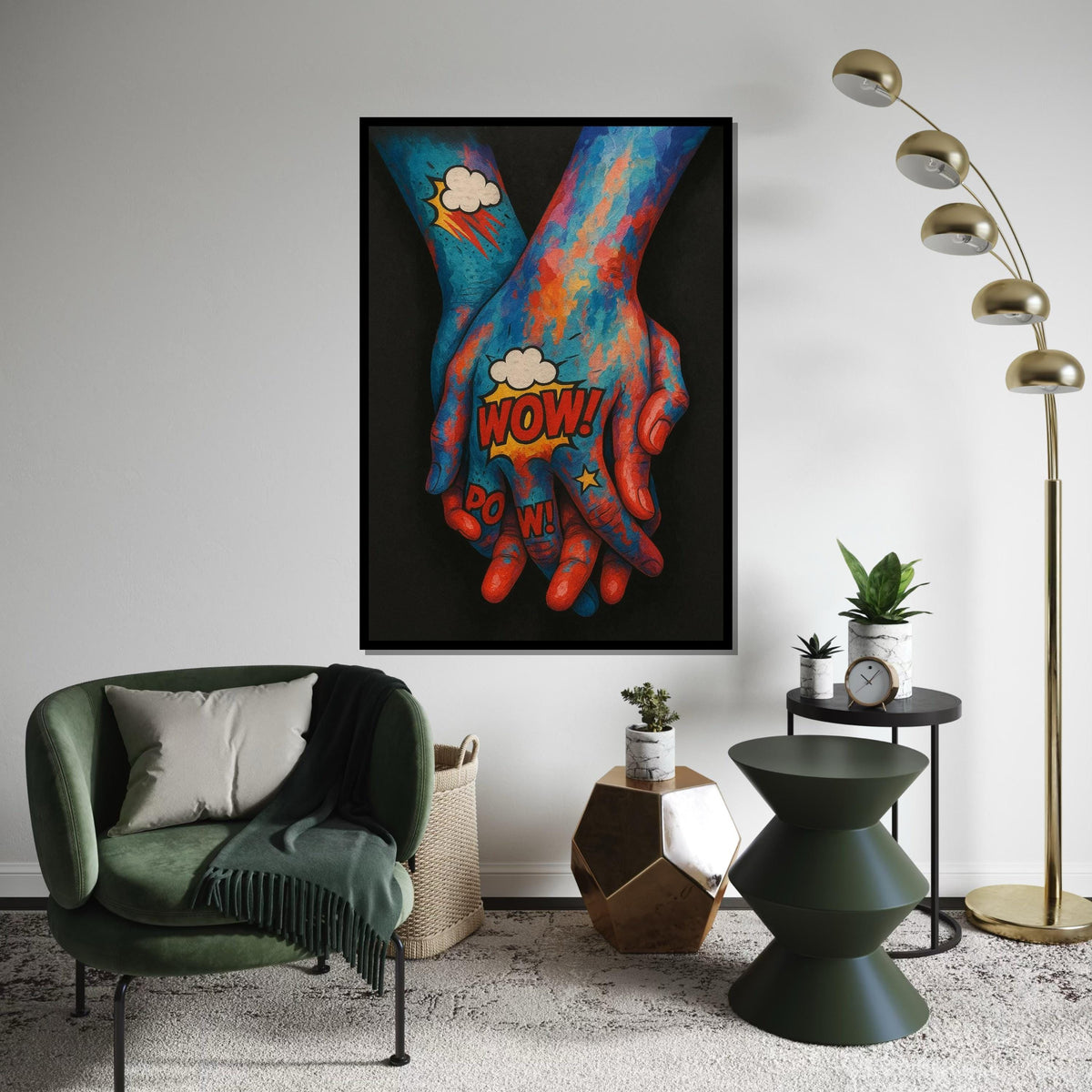 Pop Art Holding Hands Canvas, Colorful Hands Wall Art, Comic Style Print, Wall Art Canvas Design, Ready to Hang Decoration