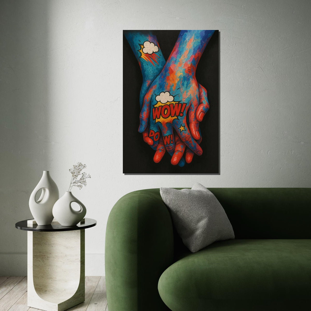 Pop Art Holding Hands Canvas, Colorful Hands Wall Art, Comic Style Print, Wall Art Canvas Design, Ready to Hang Decoration