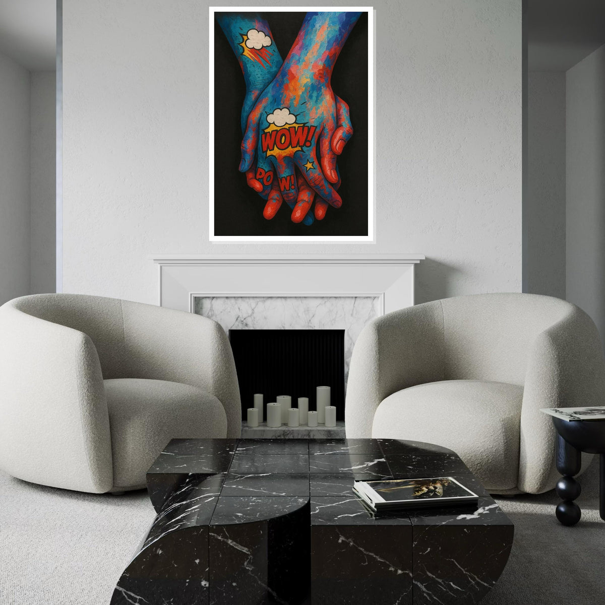 Pop Art Holding Hands Canvas, Colorful Hands Wall Art, Comic Style Print, Wall Art Canvas Design, Ready to Hang Decoration