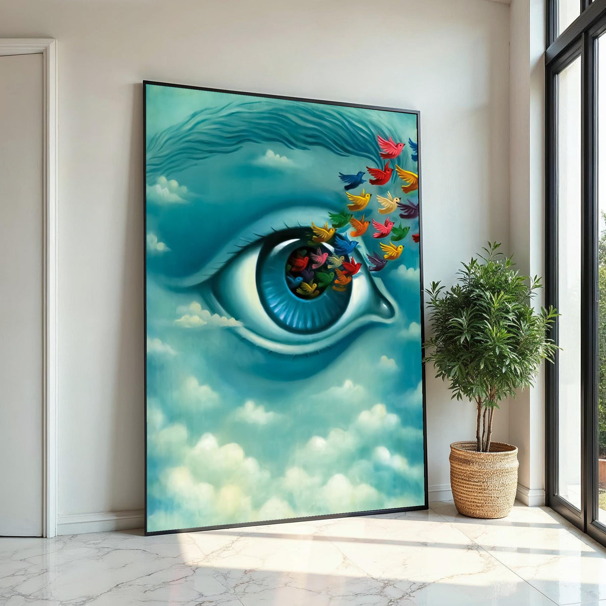 Surreal Eye of Dreams, Multicolor Birds Canvas, Dreamy Vision Wall Art, Ethereal Poster, Wall Art Canvas Design, Ready to Hang Decoration