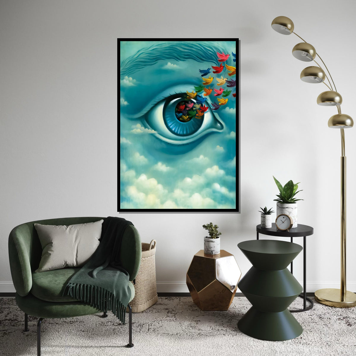 Surreal Eye of Dreams, Multicolor Birds Canvas, Dreamy Vision Wall Art, Ethereal Poster, Wall Art Canvas Design, Ready to Hang Decoration