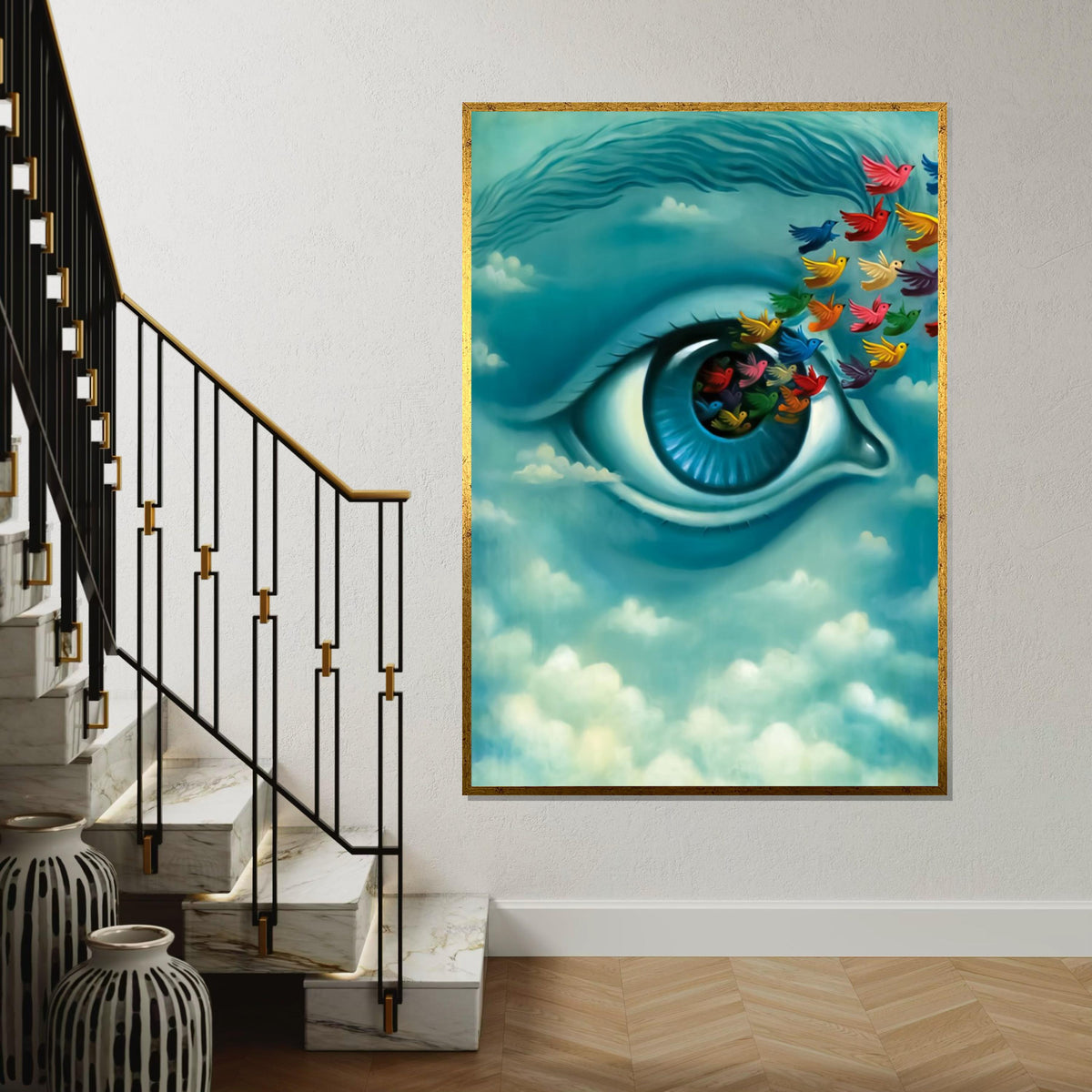 Surreal Eye of Dreams, Multicolor Birds Canvas, Dreamy Vision Wall Art, Ethereal Poster, Wall Art Canvas Design, Ready to Hang Decoration