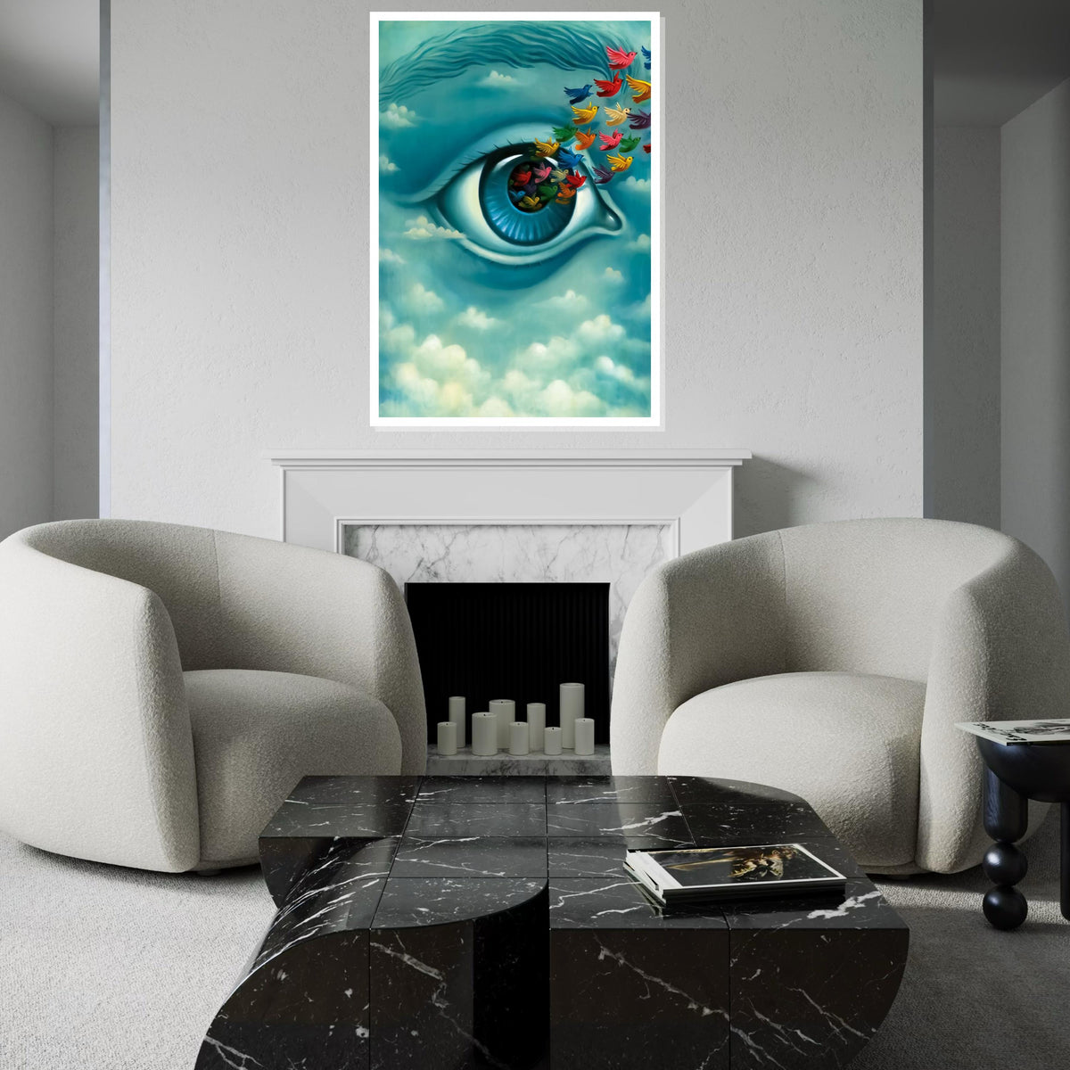 Surreal Eye of Dreams, Multicolor Birds Canvas, Dreamy Vision Wall Art, Ethereal Poster, Wall Art Canvas Design, Ready to Hang Decoration