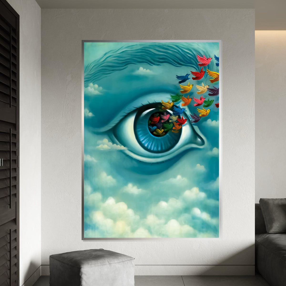 Surreal Eye of Dreams, Multicolor Birds Canvas, Dreamy Vision Wall Art, Ethereal Poster, Wall Art Canvas Design, Ready to Hang Decoration