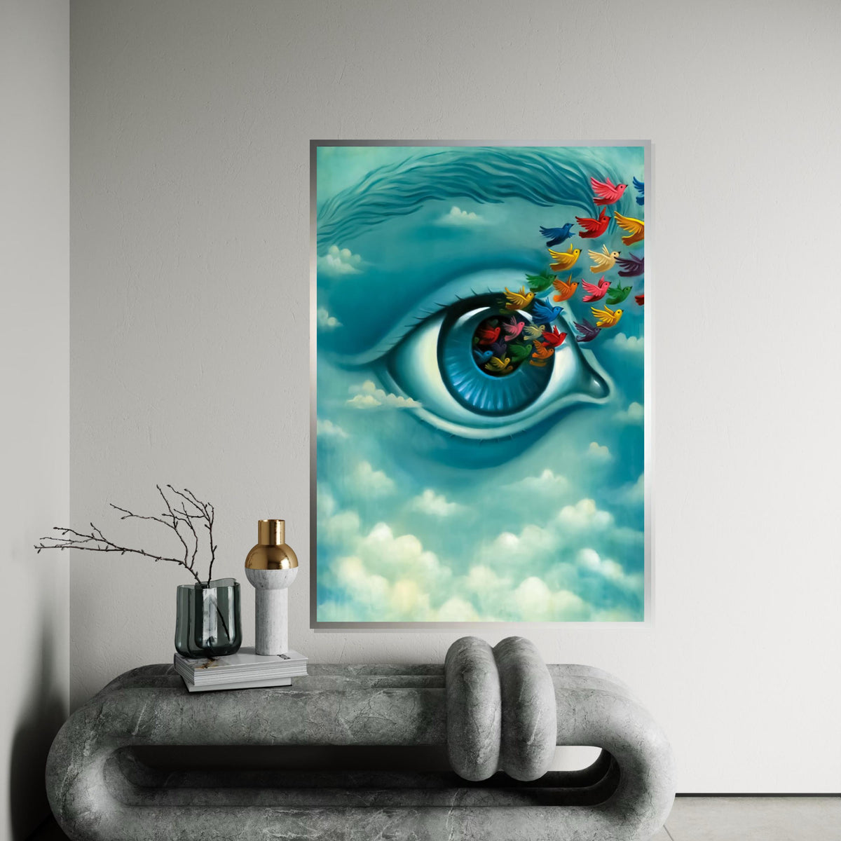 Surreal Eye of Dreams, Multicolor Birds Canvas, Dreamy Vision Wall Art, Ethereal Poster, Wall Art Canvas Design, Ready to Hang Decoration