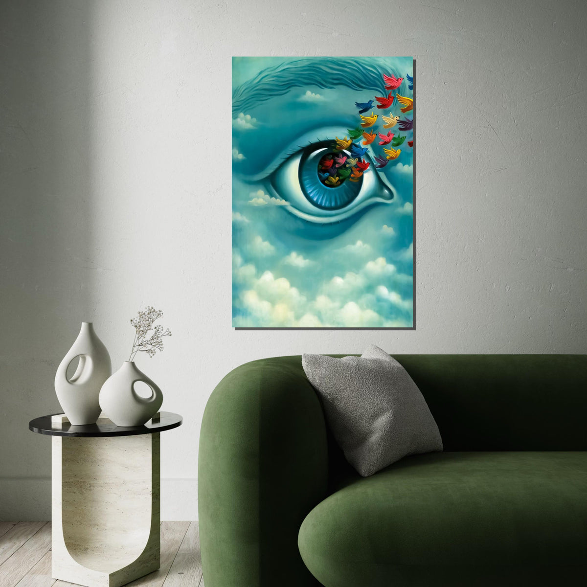 Surreal Eye of Dreams, Multicolor Birds Canvas, Dreamy Vision Wall Art, Ethereal Poster, Wall Art Canvas Design, Ready to Hang Decoration