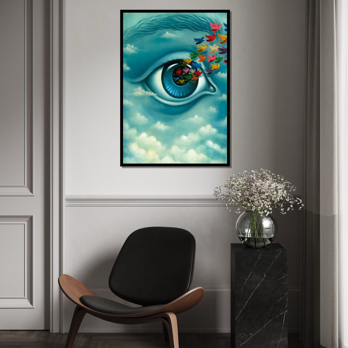 Surreal Eye of Dreams, Multicolor Birds Canvas, Dreamy Vision Wall Art, Ethereal Poster, Wall Art Canvas Design, Ready to Hang Decoration