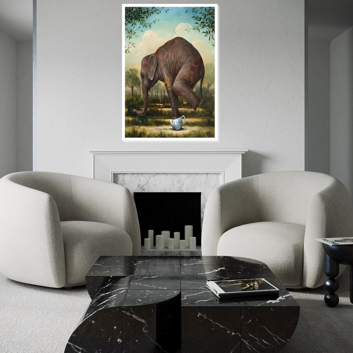 Elephant Teapot Canvas, Surreal Animal Art, Whimsical Elephant Print, Wall Art Canvas Design, Ready to Hang Home Decoration