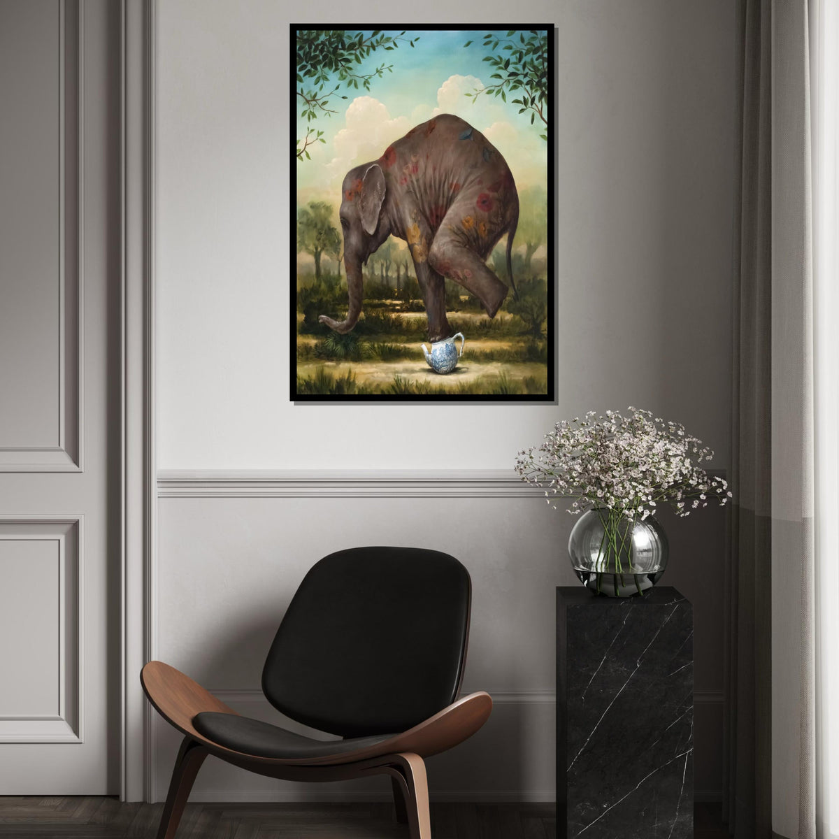 Elephant Teapot Canvas, Surreal Animal Art, Whimsical Elephant Print, Wall Art Canvas Design, Ready to Hang Home Decoration