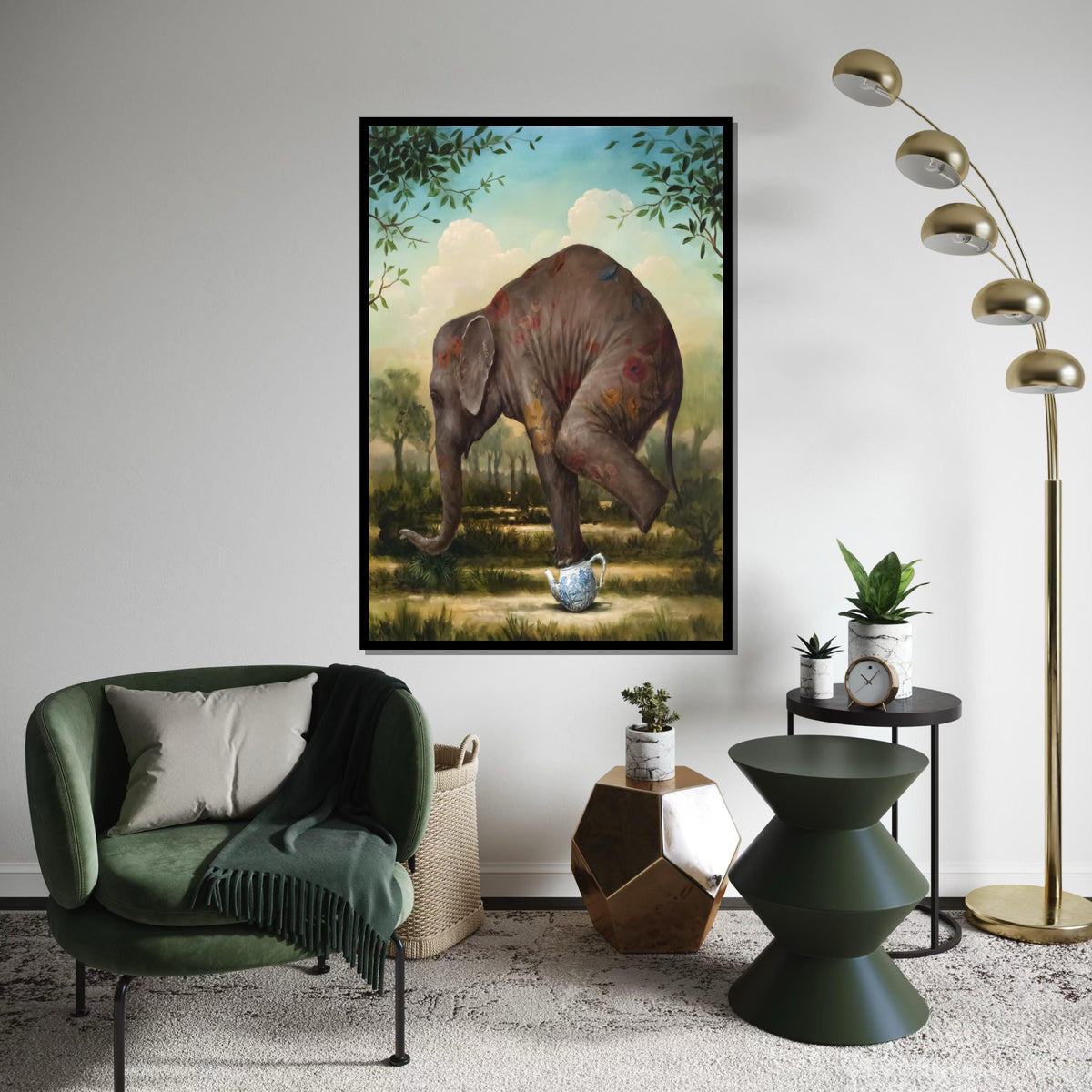 Elephant Teapot Canvas, Surreal Animal Art, Whimsical Elephant Print, Wall Art Canvas Design, Ready to Hang Home Decoration