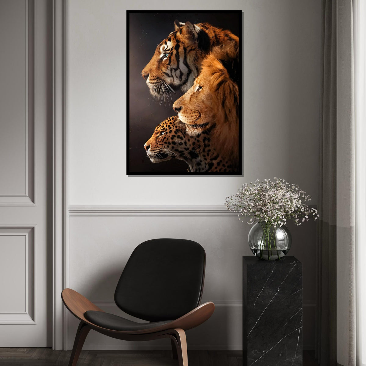 Majestic Trio, Tiger Lion Leopard Canvas, Big Cat Wall Art, Animal Poster, Wall Art Canvas Design, Ready To Hang Decoration