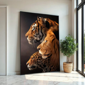 Majestic Trio, Tiger Lion Leopard Canvas, Big Cat Wall Art, Animal Poster, Wall Art Canvas Design, Ready To Hang Decoration