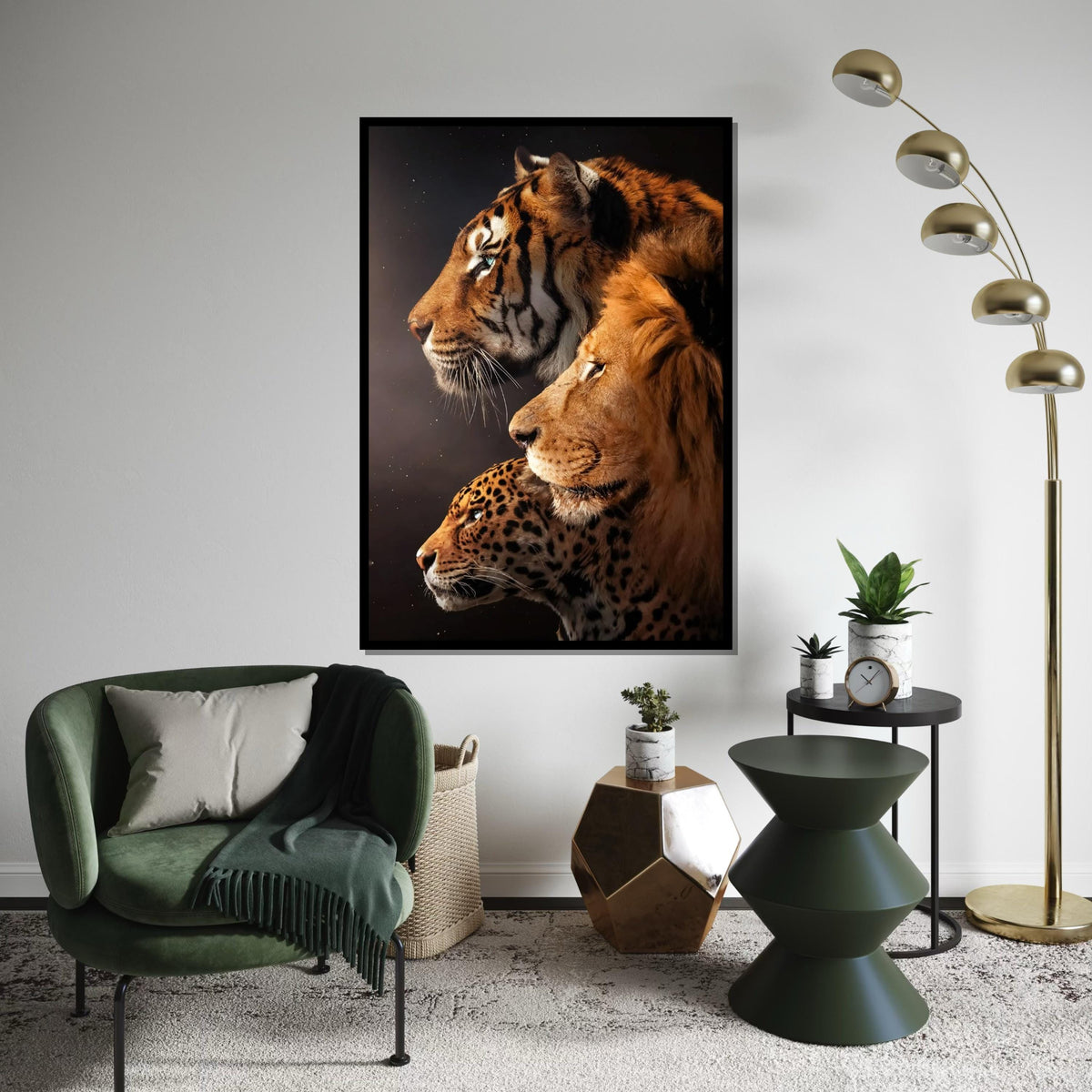 Majestic Trio, Tiger Lion Leopard Canvas, Big Cat Wall Art, Animal Poster, Wall Art Canvas Design, Ready To Hang Decoration