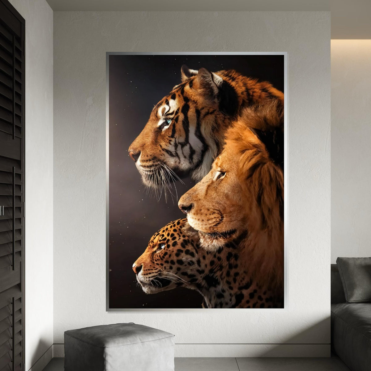 Majestic Trio, Tiger Lion Leopard Canvas, Big Cat Wall Art, Animal Poster, Wall Art Canvas Design, Ready To Hang Decoration