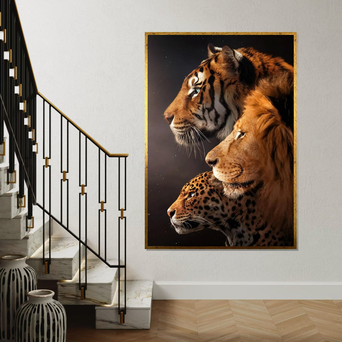 Majestic Trio, Tiger Lion Leopard Canvas, Big Cat Wall Art, Animal Poster, Wall Art Canvas Design, Ready To Hang Decoration