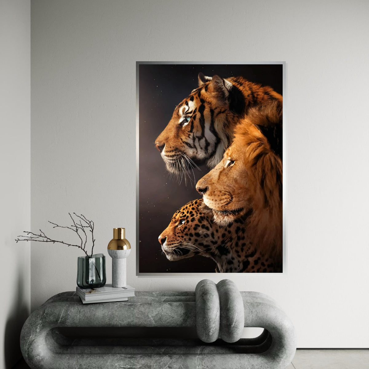 Majestic Trio, Tiger Lion Leopard Canvas, Big Cat Wall Art, Animal Poster, Wall Art Canvas Design, Ready To Hang Decoration