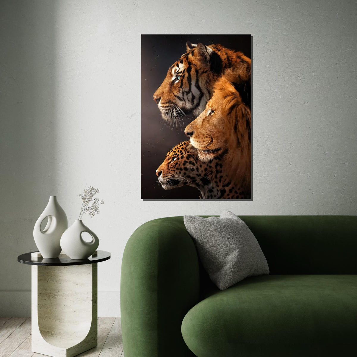 Majestic Trio, Tiger Lion Leopard Canvas, Big Cat Wall Art, Animal Poster, Wall Art Canvas Design, Ready To Hang Decoration