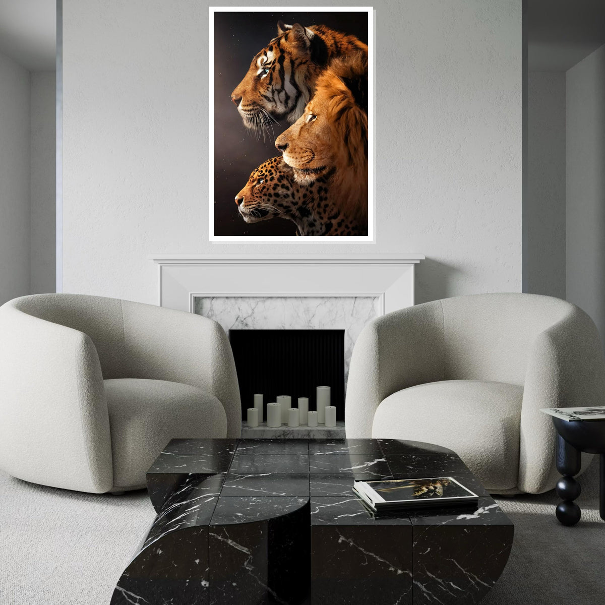 Majestic Trio, Tiger Lion Leopard Canvas, Big Cat Wall Art, Animal Poster, Wall Art Canvas Design, Ready To Hang Decoration