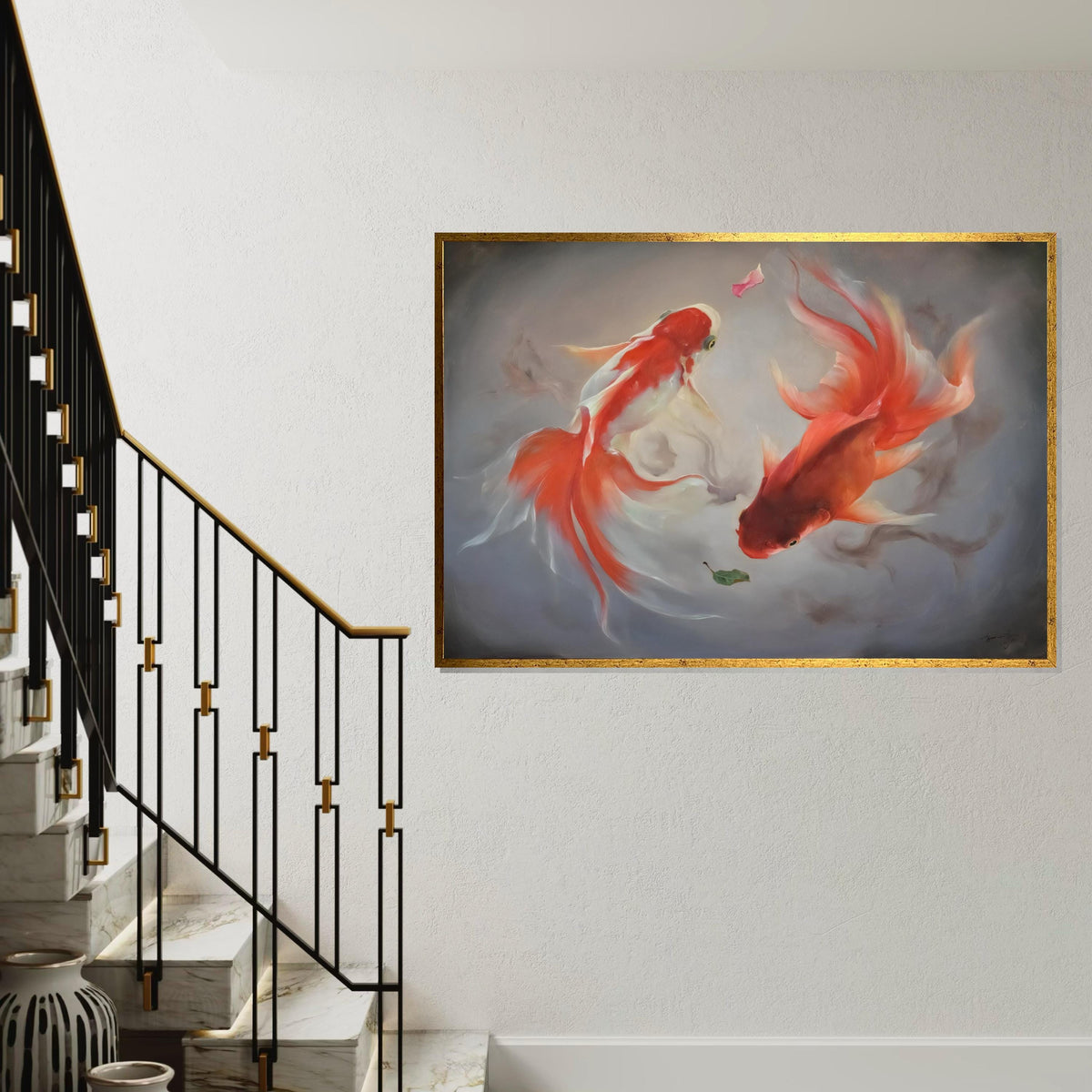 Elegant Koi Fish Canvas, Goldfish Wall Art, Aquatic Animal Print, Wall Art Canvas Design, Ready To Hang Decoration