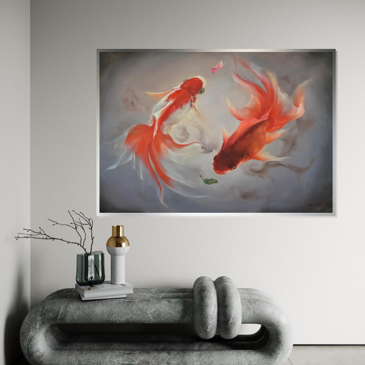 Elegant Koi Fish Canvas, Goldfish Wall Art, Aquatic Animal Print, Wall Art Canvas Design, Ready To Hang Decoration