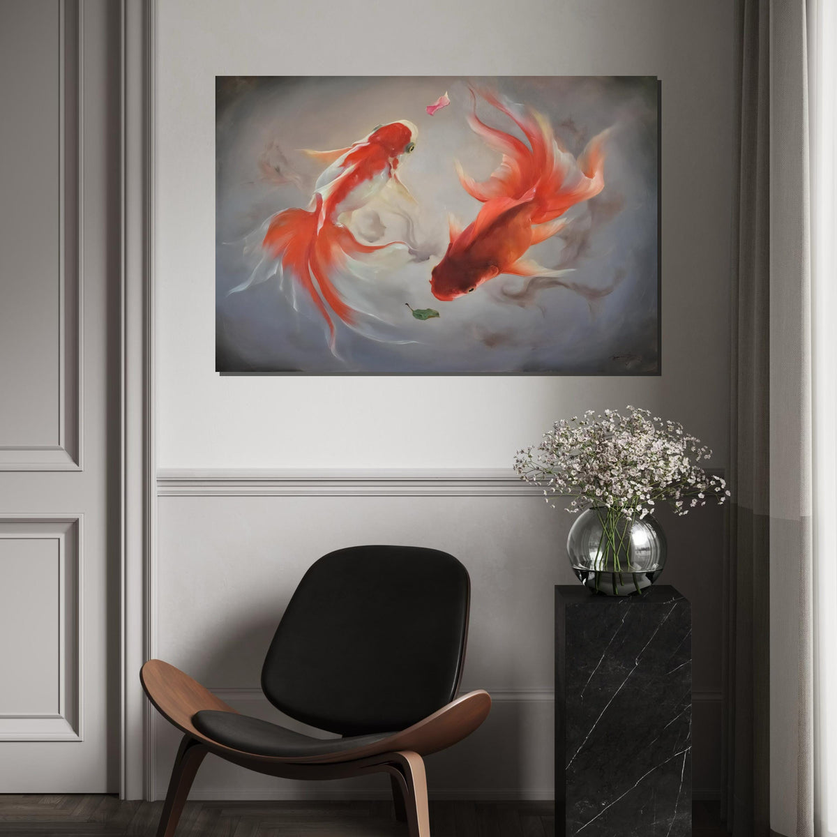 Elegant Koi Fish Canvas, Goldfish Wall Art, Aquatic Animal Print, Wall Art Canvas Design, Ready To Hang Decoration