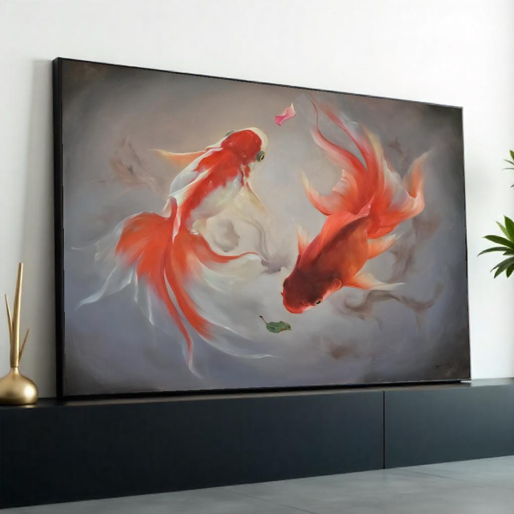 Elegant Koi Fish Canvas, Goldfish Wall Art, Aquatic Animal Print, Wall Art Canvas Design, Ready To Hang Decoration