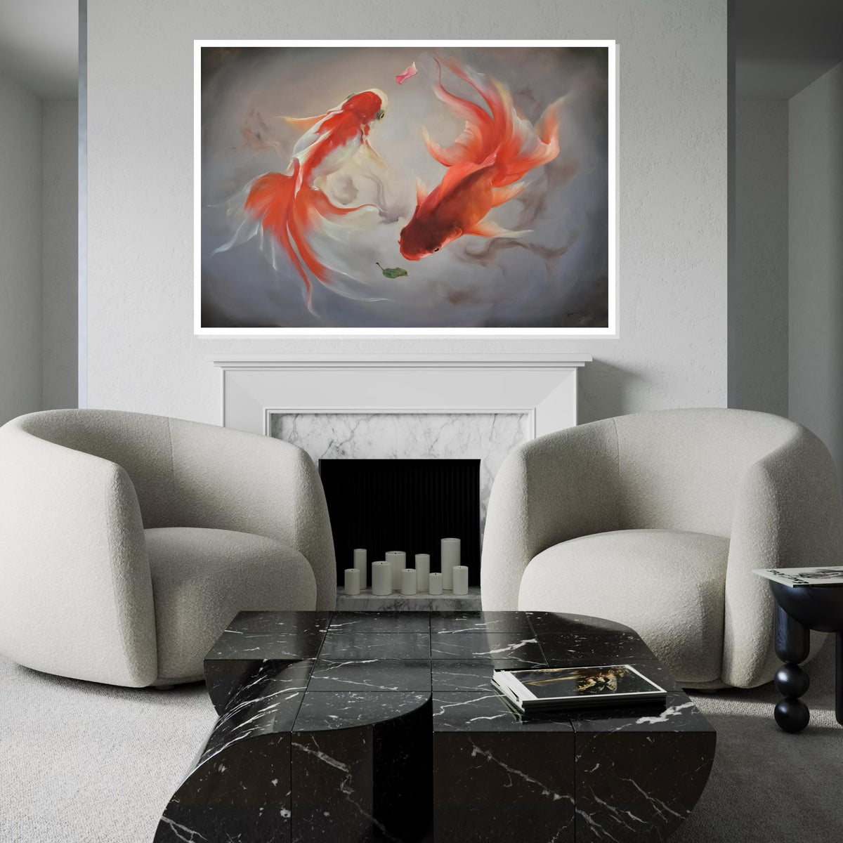 Elegant Koi Fish Canvas, Goldfish Wall Art, Aquatic Animal Print, Wall Art Canvas Design, Ready To Hang Decoration