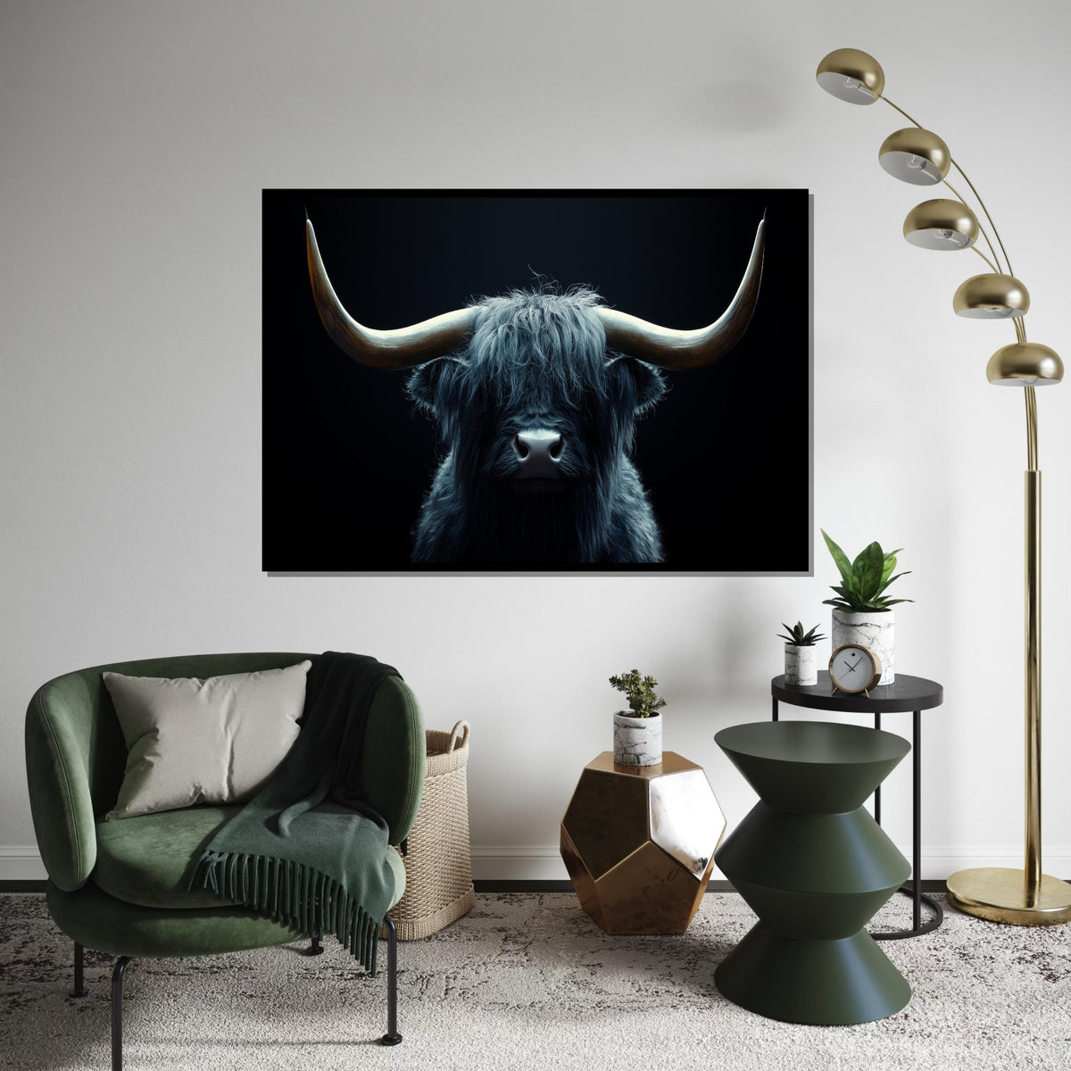 Majestic Highland Cow Canvas, Longhorn Bull Art, Animal Wall Art, Canvas Print, Wall Art Canvas Design, Ready To Hang Decoration