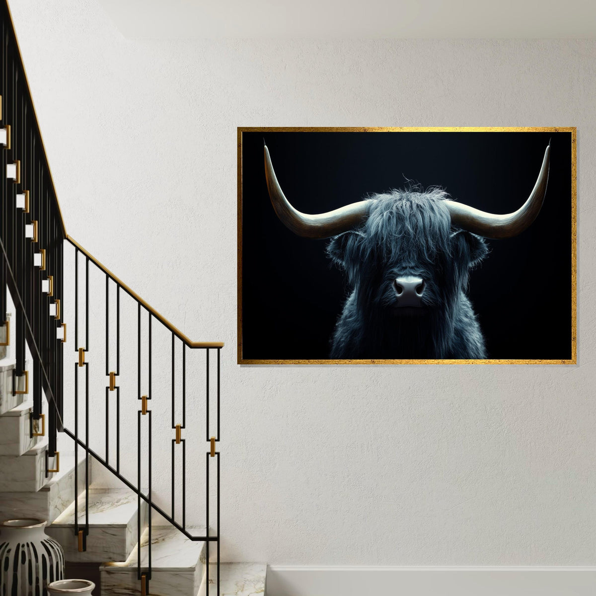 Majestic Highland Cow Canvas, Longhorn Bull Art, Animal Wall Art, Canvas Print, Wall Art Canvas Design, Ready To Hang Decoration