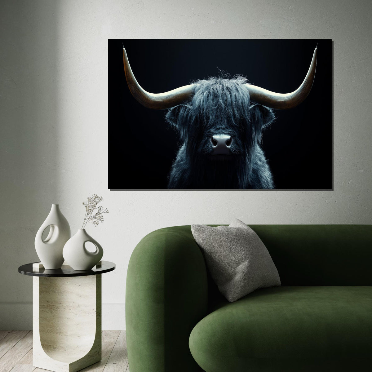 Majestic Highland Cow Canvas, Longhorn Bull Art, Animal Wall Art, Canvas Print, Wall Art Canvas Design, Ready To Hang Decoration